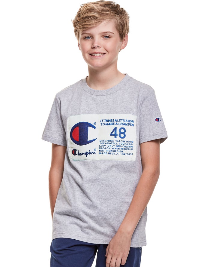 Champion Drenge T-Shirts Grå - Cotton Photo-real Jock Tag - Danmark JXT-425381